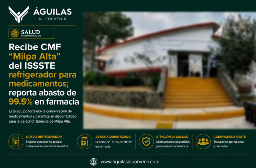 Recibe CMF “Milpa Alta” del ISSSTE refrigerador para medicamentos; reporta abasto de 99.5% en farmacia