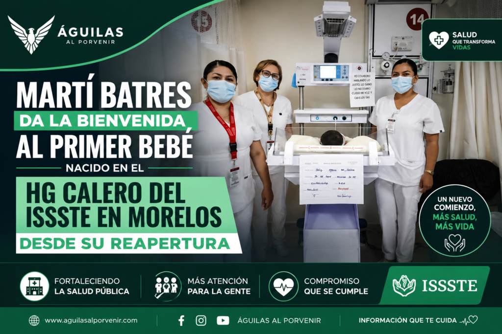Martí Batres da la bienvenida al primer bebé nacido en el HG Calero del ISSSTE en Morelos, desde su reapertura