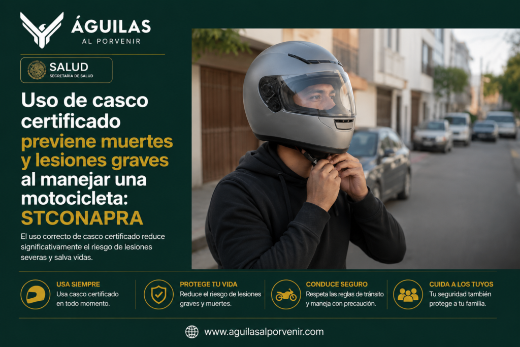 Uso de casco certificado previene muertes y lesiones graves al manejar una motocicleta: STCONAPRA