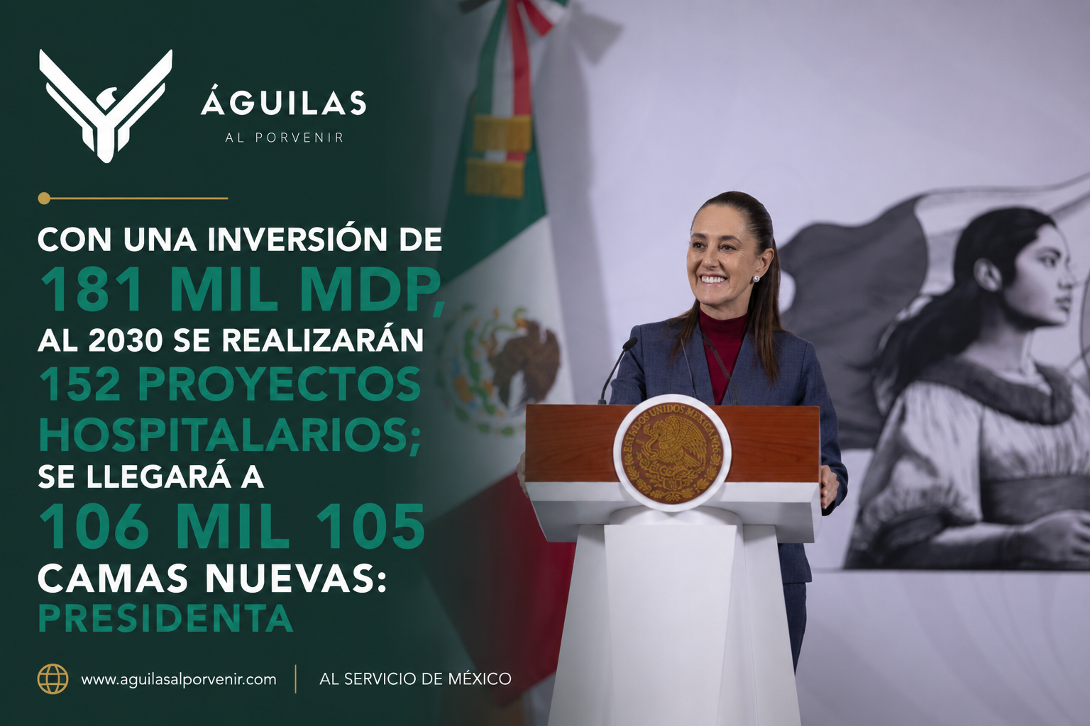 Con una inversión de 181 mil mdp, al 2030 se realizarán 152 proyectos hospitalarios; se llegará a 106 mil 105 camas nuevas: Presidenta