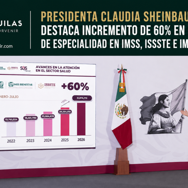 Presidenta Claudia Sheinbaum destaca incremento de 60% en consultas de especialidad en IMSS, ISSSTE e IMSS Bienestar