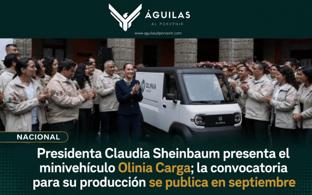 Presidenta Claudia Sheinbaum presenta el minivehículo Olinia Carga; la convocatoria para su producción se publica en septiembre