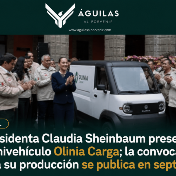 Presidenta Claudia Sheinbaum presenta el minivehículo Olinia Carga; la convocatoria para su producción se publica en septiembre