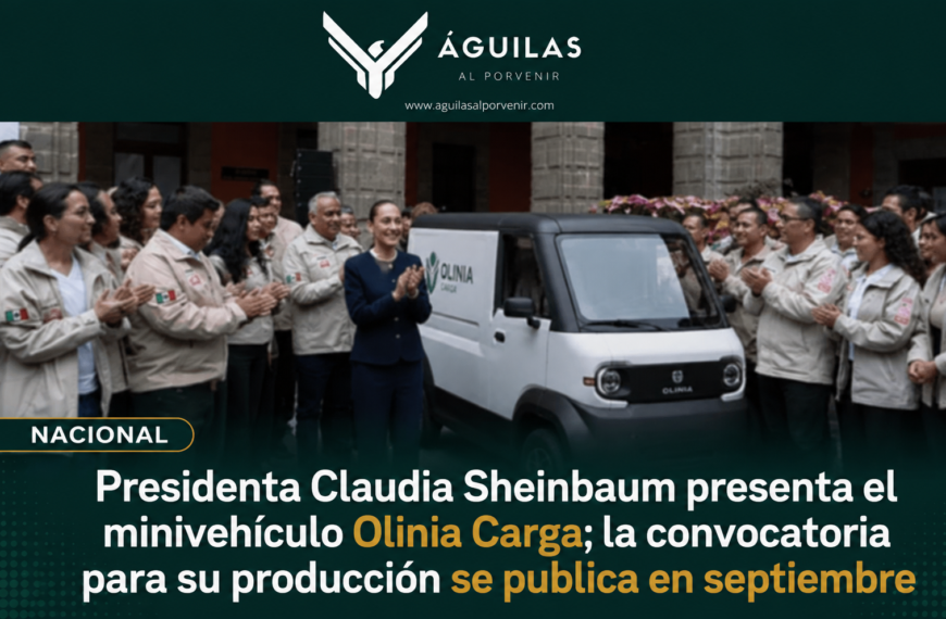 Presidenta Claudia Sheinbaum presenta el minivehículo Olinia Carga; la convocatoria para su producción se publica en septiembre