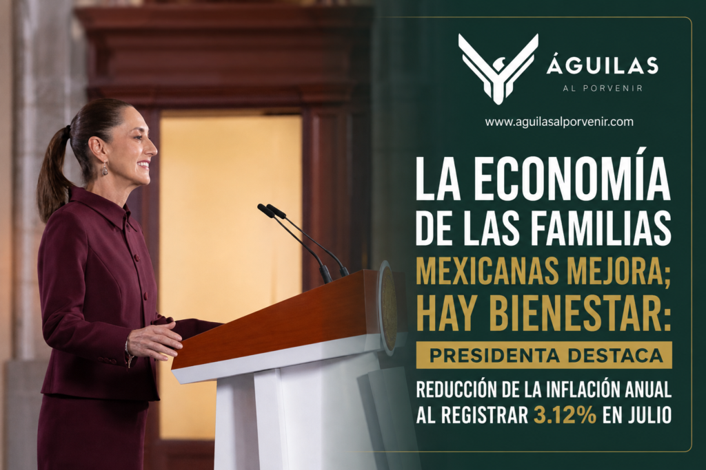 La economía de las familias mexicanas mejora; hay bienestar: presidenta destaca reducción de la inflación anual al registrar 3.12% en julio