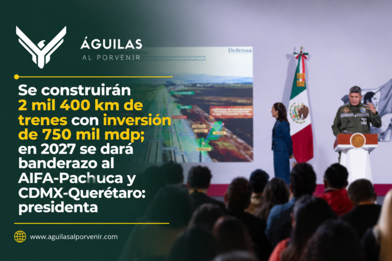 Se construirán 2 mil 400 km de trenes con inversión de 750 mil mdp; en 2027 se dará banderazo al AIFA-Pachuca y CDMX-Querétaro: presidenta