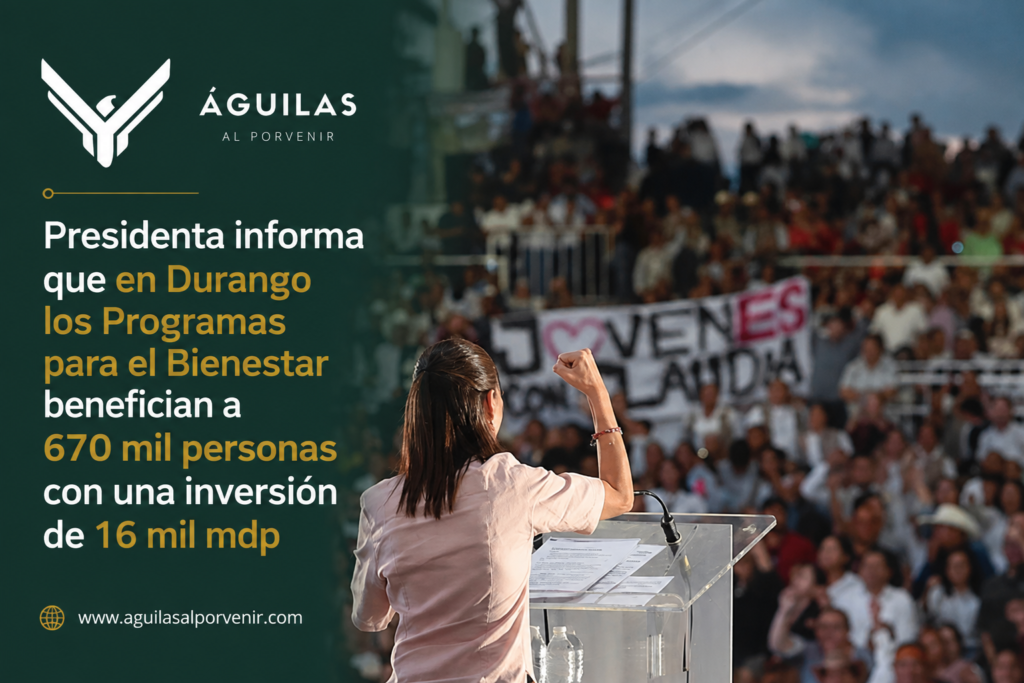 Presidenta informa que en Durango los Programas para el Bienestar benefician a 670 mil personas con una inversión de 16 mil mdp