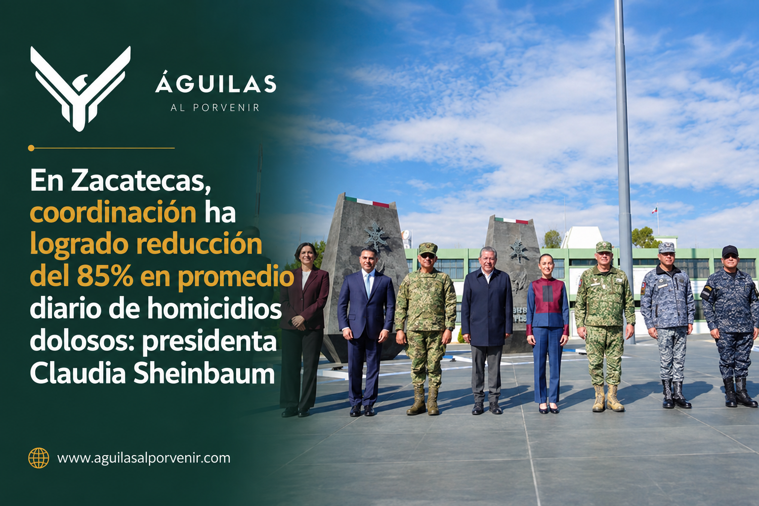 En Zacatecas, coordinación ha logrado reducción del 85% en promedio diario de homicidios dolosos: presidenta Claudia Sheinbaum