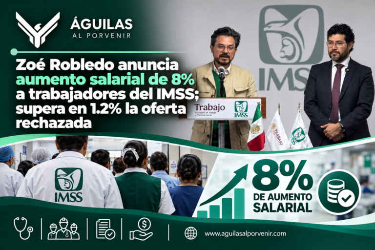 Zoé Robledo anuncia aumento salarial de 8% a trabajadores del IMSS; supera en 1.2% la oferta rechazada