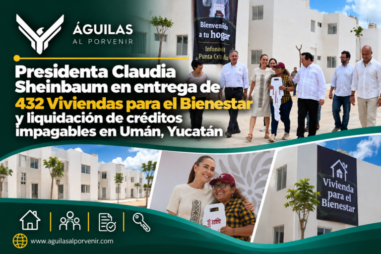 Presidenta Claudia Sheinbaum en entrega de 432 Viviendas para el Bienestar y liquidación de créditos impagables en Umán, Yucatán
